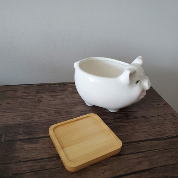 Pig Planter, White Pig Plant Pot, Ceramic Animal Planter, Succulent Planter, 6" - Picture 3 of 8